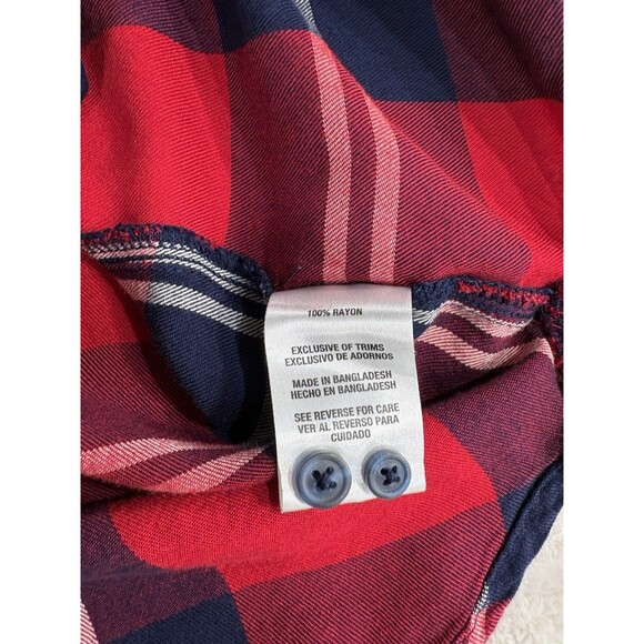 Woolrich Women's Medium Red Plaid Rayon Button Shirt Roll Tab Sleeve Casual - Picture 6 of 12